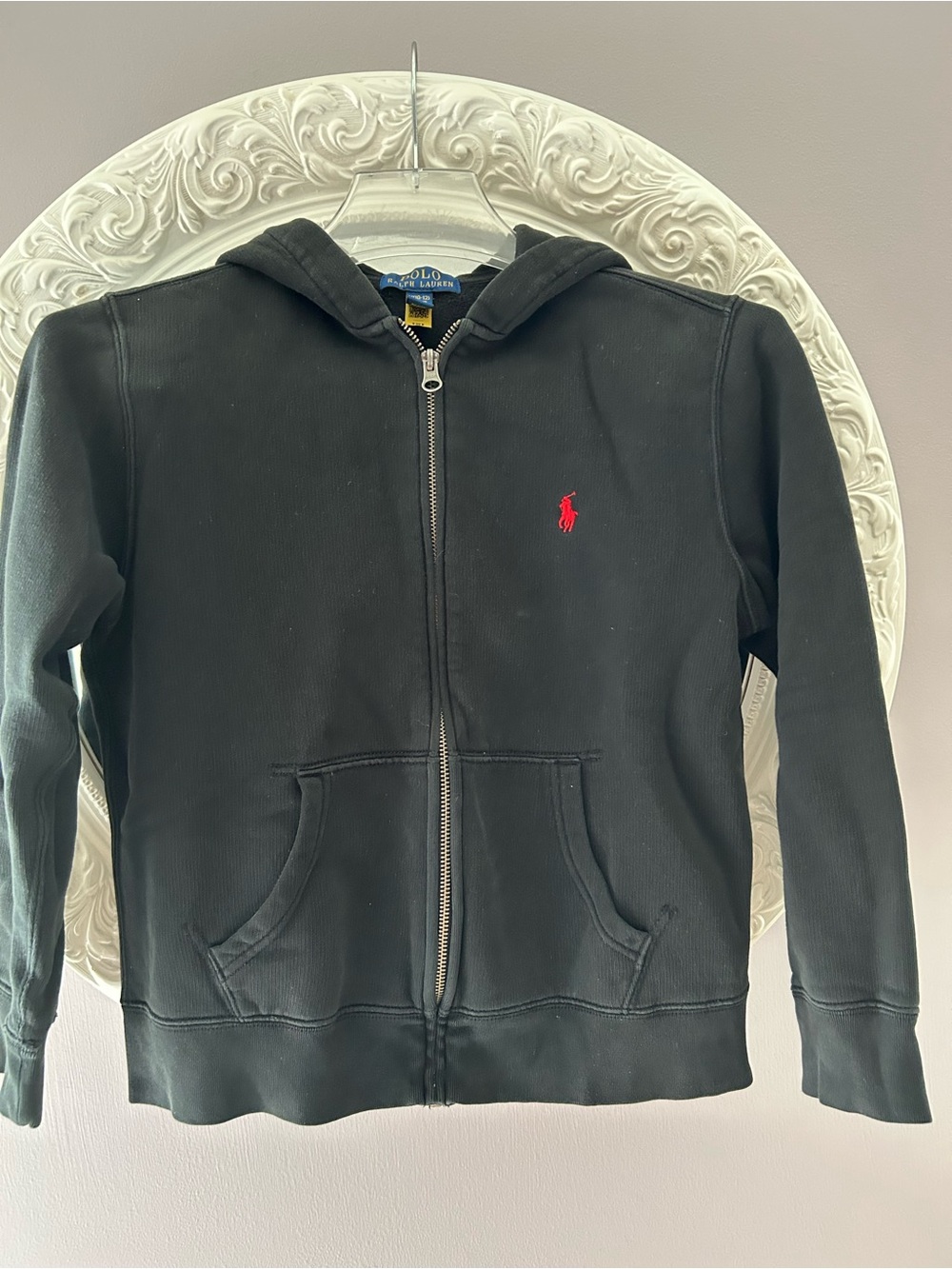Ralph Lauren Kids Black Zip Hoodie with Red Pony Logo size 10-12